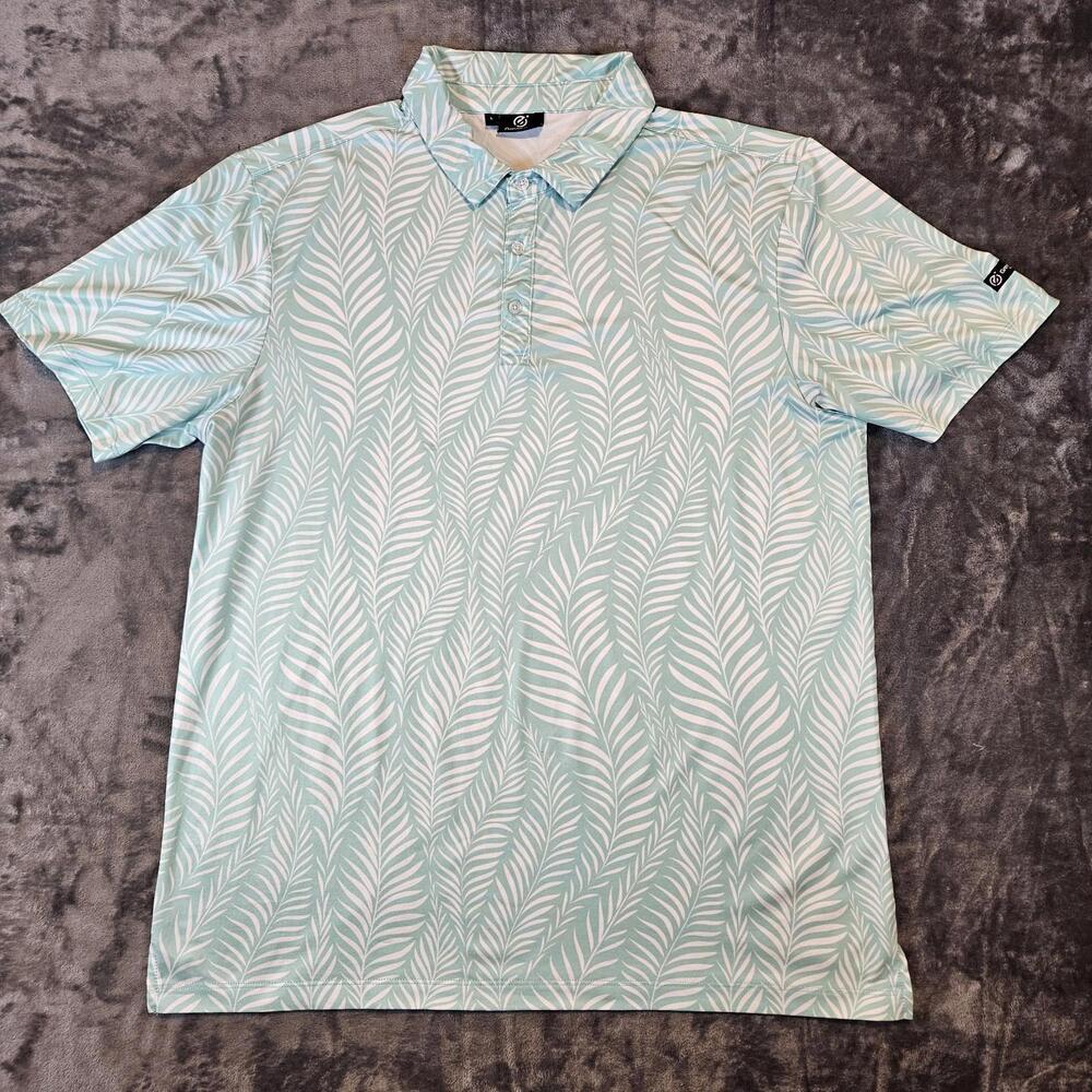 GreenSide Golf Mens L Golf Polo Green And White Foliage